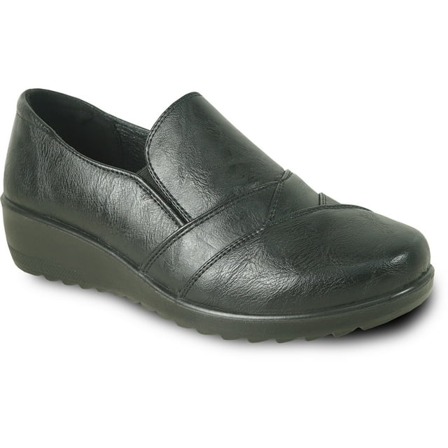 Kozi Soulier Mocassin Décontracté Confortable pour Femmes à Enfiler OY5317 avec Bout Rond et Goussets Doubles Noirs