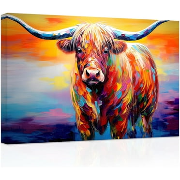 ZHONGYUTONG Abstract Forest Animal Canvas Wall Art Colorful Highland Cow Painting Prints Wildlife Posters Artwork Home Decor Framed (20.00" x 30.00")
