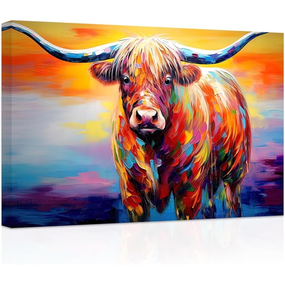 ZHONGYUTONG Abstract Forest Animal Canvas Wall Art Colorful Highland Cow Painting Prints Wildlife Posters Artwork Home Decor Framed (16.00" x 24.00")