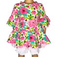 thumbnail image 2 of AnnLoren Little & Big Girls 3/4 Angel Sleeve Pink Green Big Floral Cotton Knit Ruffle Shirt, 2 of 8