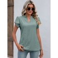 thumbnail image 3 of Deago Women's Summer V Neck Eyelet Ruffle Short Sleeve T Shirts Loose Fit Tops Dressy Casual Blouses (Green, M), 3 of 9