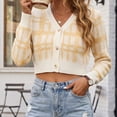 thumbnail image 4 of Xdegoge Cropped Cardigan for Women V Neck Button Down Plaid Knitwear Long Sleeve Y2K Preppy Knit Cute Fall Spring Fashion Tops, 4 of 7