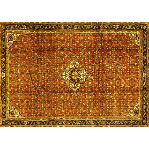 Ahgly Company Machine Washable Indoor Rectangle Persian Yellow Traditional Area Rugs, 5' x 7'