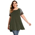thumbnail image 1 of LARACE T-Shirts Décontractés pour Femmes Grande Taille Col Ras du Cou Manches Courtes Chemisier à Fleurs Tuniques Vert Armée 3X, 1 of 5