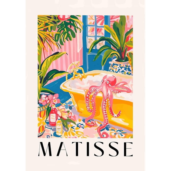 Aaheei Funny Bathroom Wall Art-Funny Octopus Poster For Kids Bathroom Wall Decor-Tropical Plants Cute Octopu- Canvas Print Picture For -Pink Dopamine Bedroom Decor