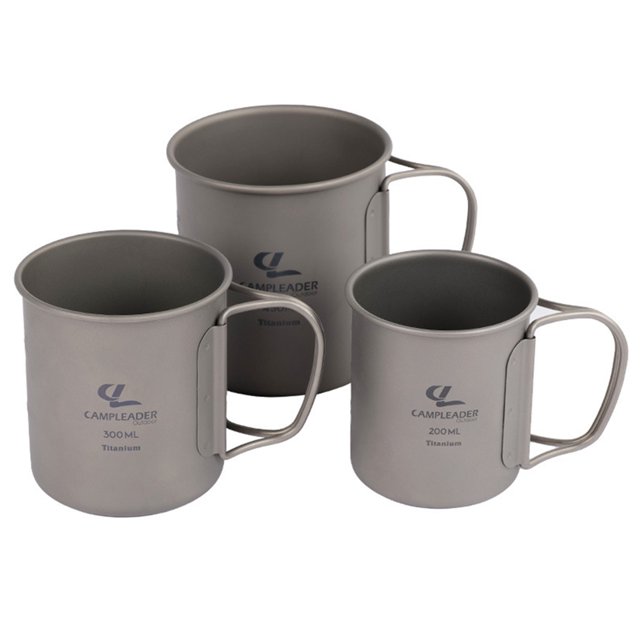 Juego de 3 tazas de agua de titanio ligero, 200 ml, 300 ml, 450 ml, café