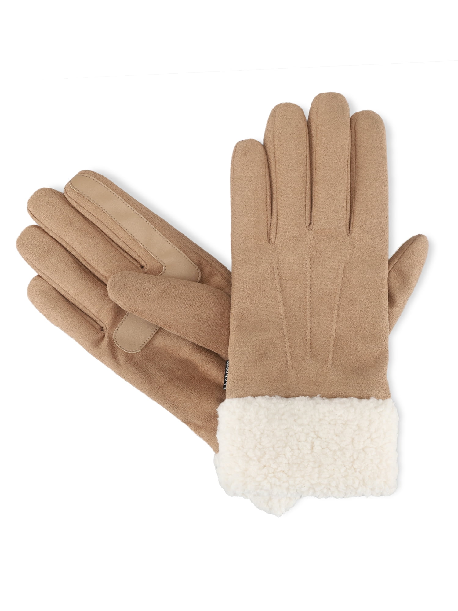 Isotoner Women's Ultraplush Microsuede Gloves with Sherpa Cuff, Beige, L/XL