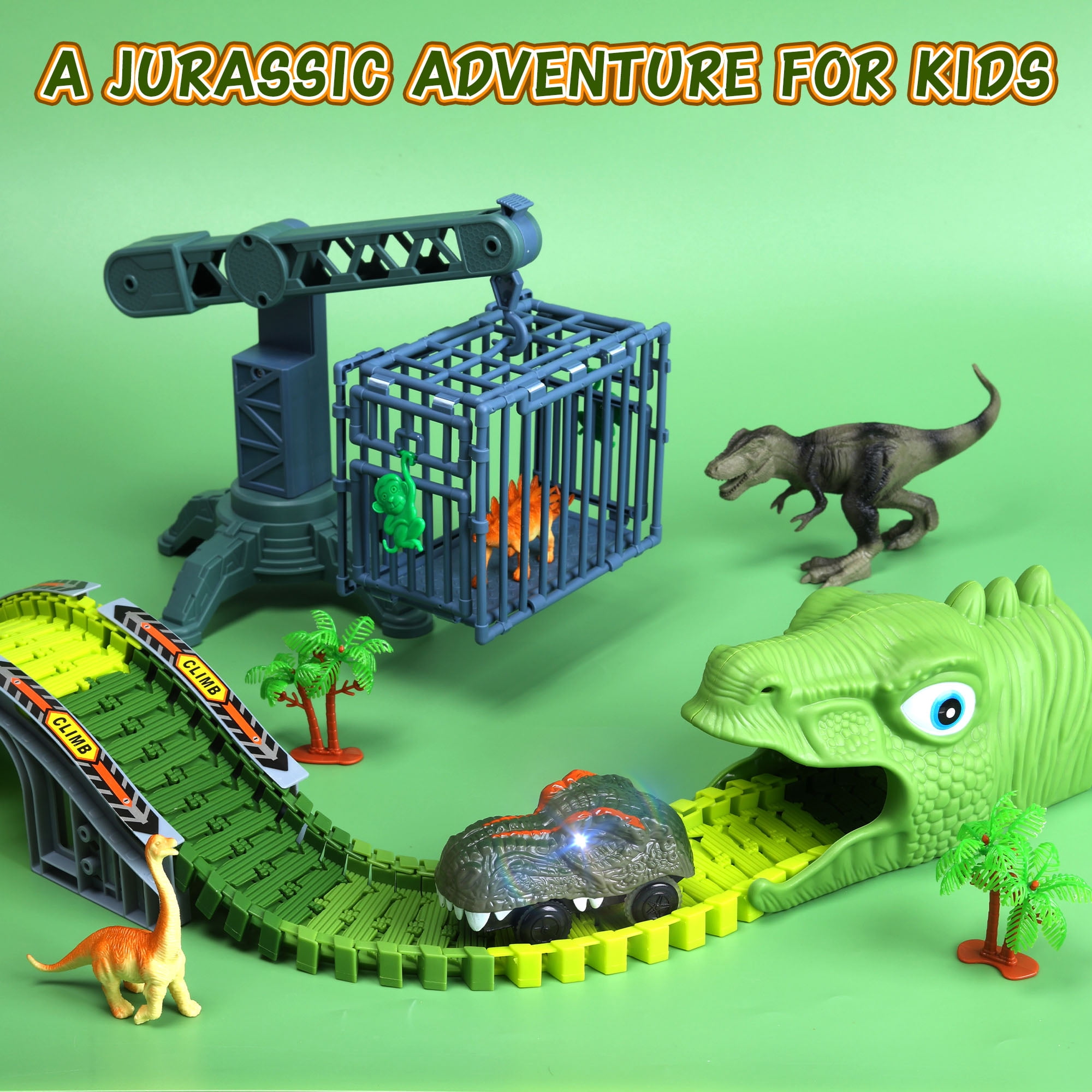 Dinosaur Toys, 277 PCS Flexible Race Track for Kids, STEM Building Road Train Toys with Dino Cars Trucks, Best Birthday Gifts for Boys Girls Toddlers