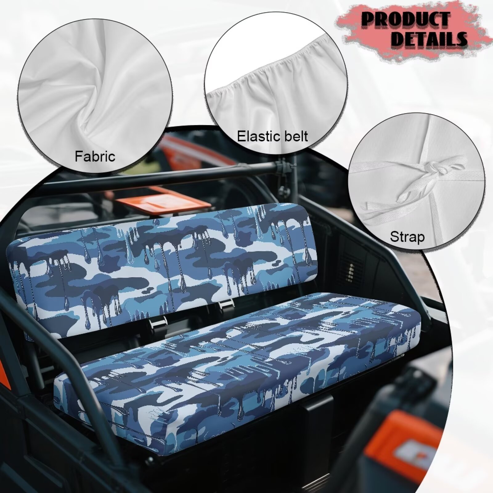Uorisanigo UTV Seat Cover for Kawasaki Mule 4010 4x4 2009-2025, Non-Slip Blue Camouflage Print Mule Front Bench Seat Cover with Elastic Band, UTV Pioneer Seats Accessories