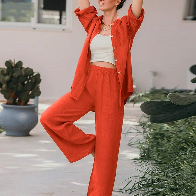 Summer Wide Leg Pants Outfit Hvyesh Women 2024 Linen Sets Summer