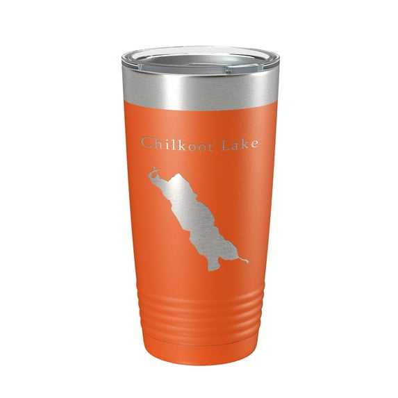Chilkoot Lake Map Tumbler Travel Mug Insulated Laser Engraved Coffee Cup Alaska 20 oz Orange