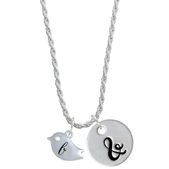 Delight Jewelry Silvertone Little Bird Initial - B - Silvertone Script Initial Disc - & - Charm Necklace, 20"+3"