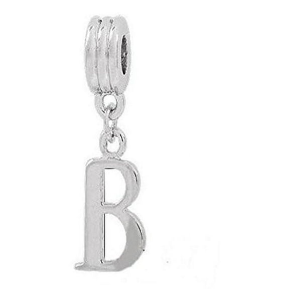 Sexy Sparkles Silver Plated Fancy Alphabet Spacer Charm Beads Letter B pendant for Snake Chain Bracelets - Zinc Metal Alloy