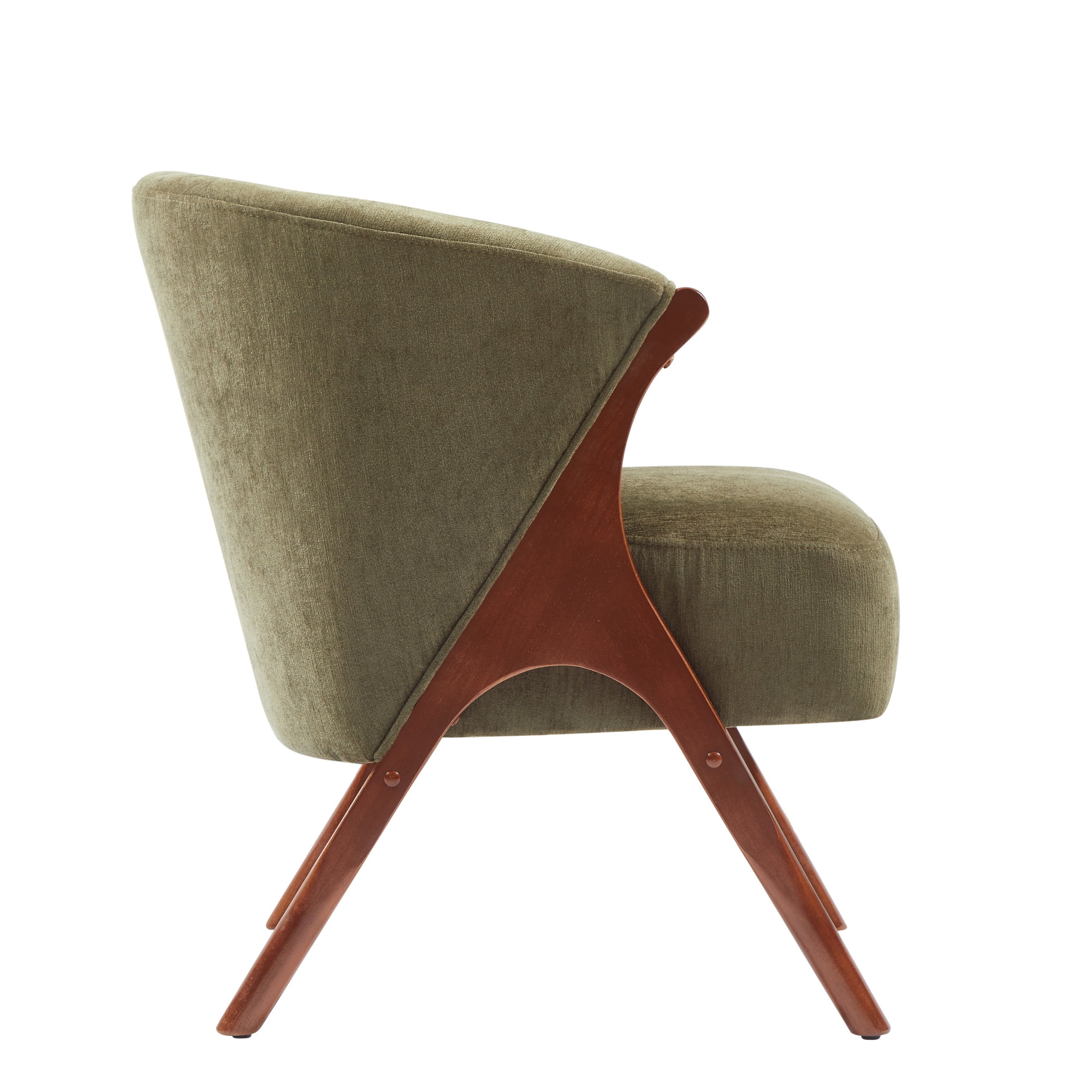 Noble House 27" Modern Accent Chair with Solid Wood Frame and Chenille Upholstered for Living Room, Walnut & Green