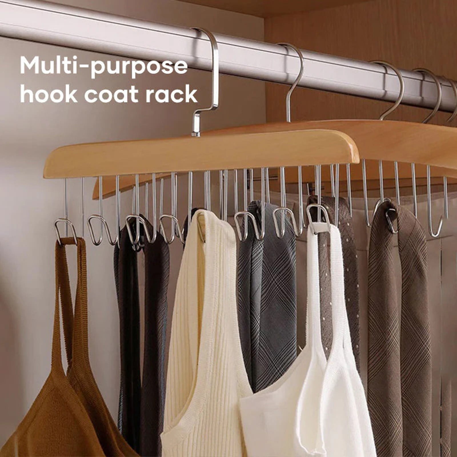 Lmtime Clearance Wooden Anti Multi Hook Coat Rack Hanger 360 Degree with 8 Hooks Coat Rack Multifunctional Clothes Storage Stand for Home Clothing Storage Organization Walmart