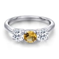 thumbnail image 3 of Gem Stone King 925 Sterling Silver Yellow Citrine and White Topaz Engagement Ring for Women | 1.65 Cttw | Round 5MM | Gemstone November Birthstone | Size 8, 3 of 6