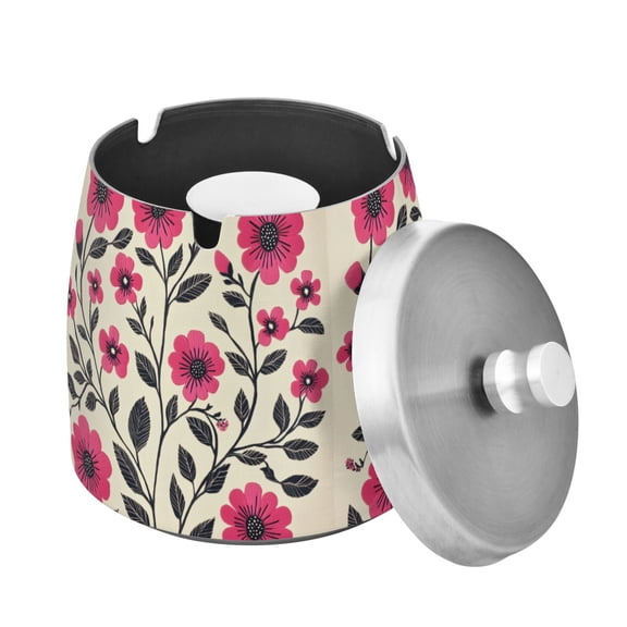 Yayeee Ashtray with Lid for Cigarette Smokeless Stainless Steel Home Ash Holder, Pink Flowers