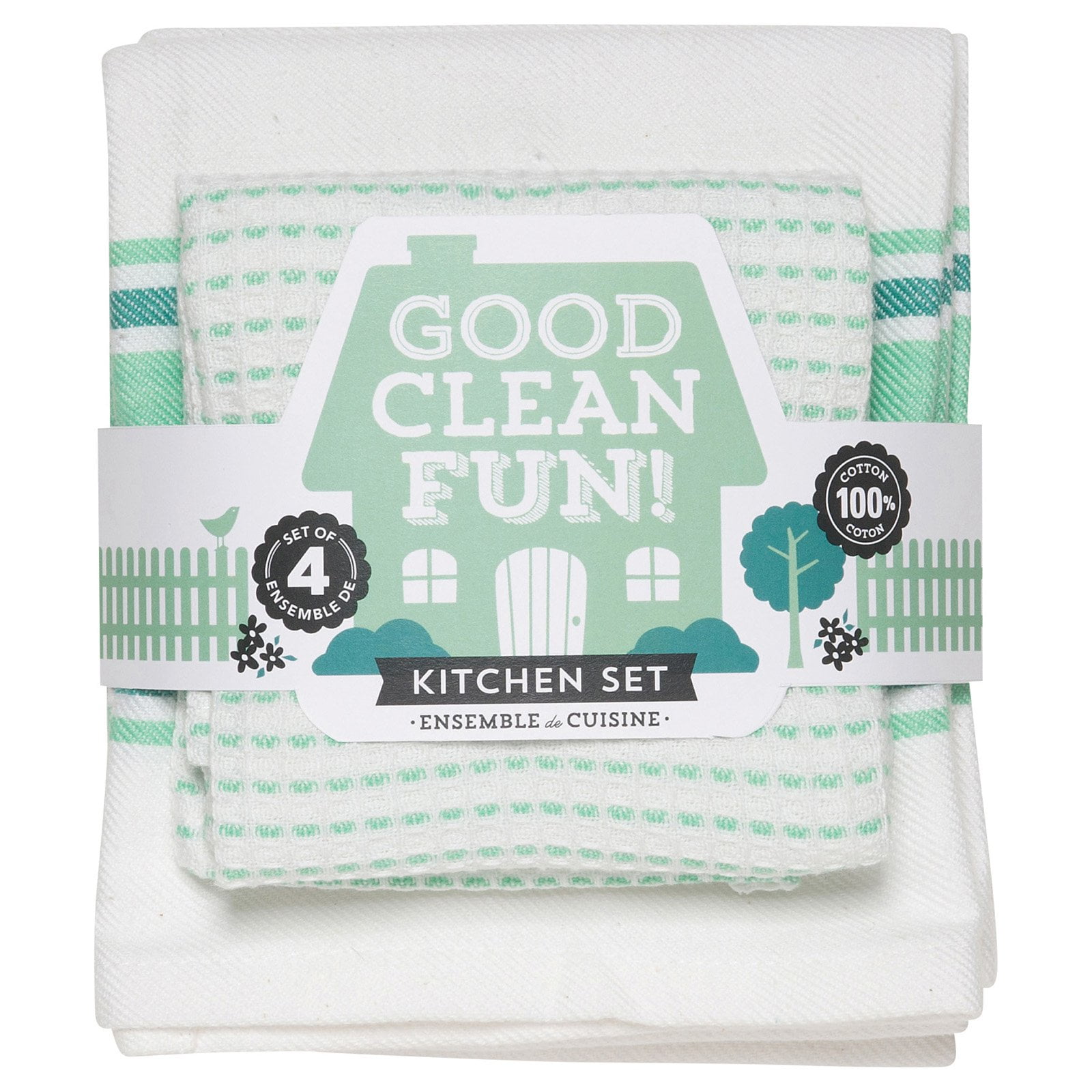 Now Designs Good Clean Fun Kitchen Towels, Set of 4, Spearmint