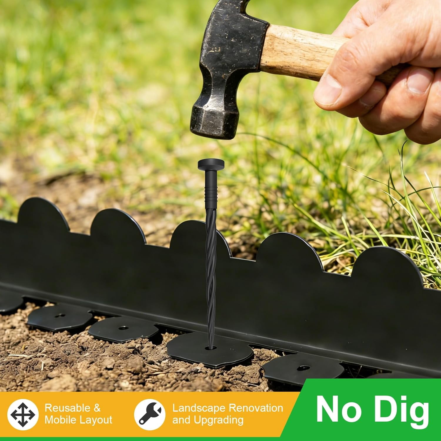NEYCIL Landscape Edging 33ft, 4in Tall Garden Edging with 40pcs Spikes, Flexible Plastic Landscape Border for Grass, Yard, Flowerbeds, Gravel, Black