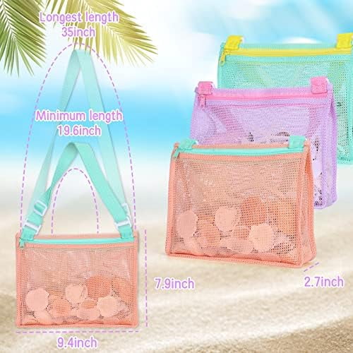 Beach Toy Mesh Beach Bag Kids Shell Collecting Bag Beach Sand Toy Shells Beach Toys Swimming Accessories for Boys and Girls(Only Bags,A Set of 3)