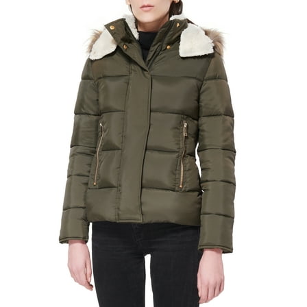 Maralyn & Me OLIVE Women's Juniors' Faux-Fur-Trim Hooded Puffer Coat, XL