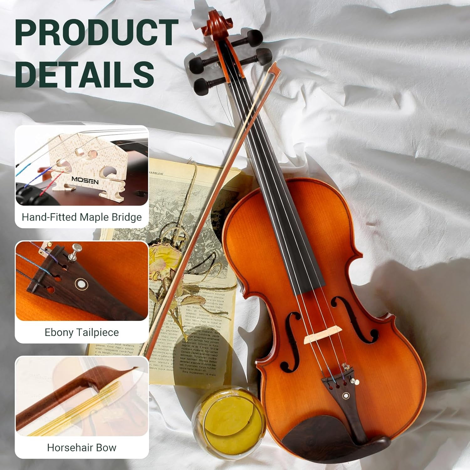 Professional 4/4 Full Size Violin Set - Durable, Lightweight Design with Stable Rich Sound, Smooth Finish & Complete Accessories, Ideal Unique Gift for Musicians