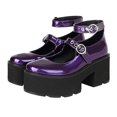 thumbnail image 1 of Sandalias de tacón alto grueso a la moda para mujer, sandalias con correa en el tobillo de Color sólido, hebilla de cinturón de estilo británico, uniforme de estudiante, zapatos de cuero barnizado Wmkox8yii  hfjk2046, 1 of 3