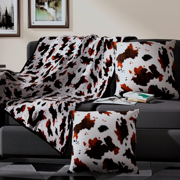 Brown Cow Print Blanket White Throw Blanket for Couch Blanket Fleece Blanket Cow Blanket with 2 Cushion Covers Cow Print Stuff Fluffy Blankets Throws Soft Blanket Cow Christmas Gifts 59 x79