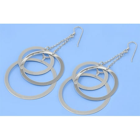 Round Loop Earrings - Triple Round Loop Fashion Dangle Earrings Sterling Silver