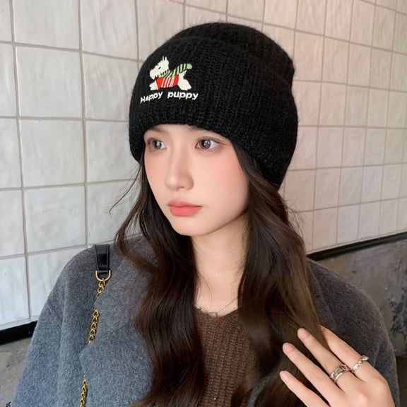 Embroidery Goth Beanie Knit Hats for Men & Women, Embroidery Winter Hats Skull Cap