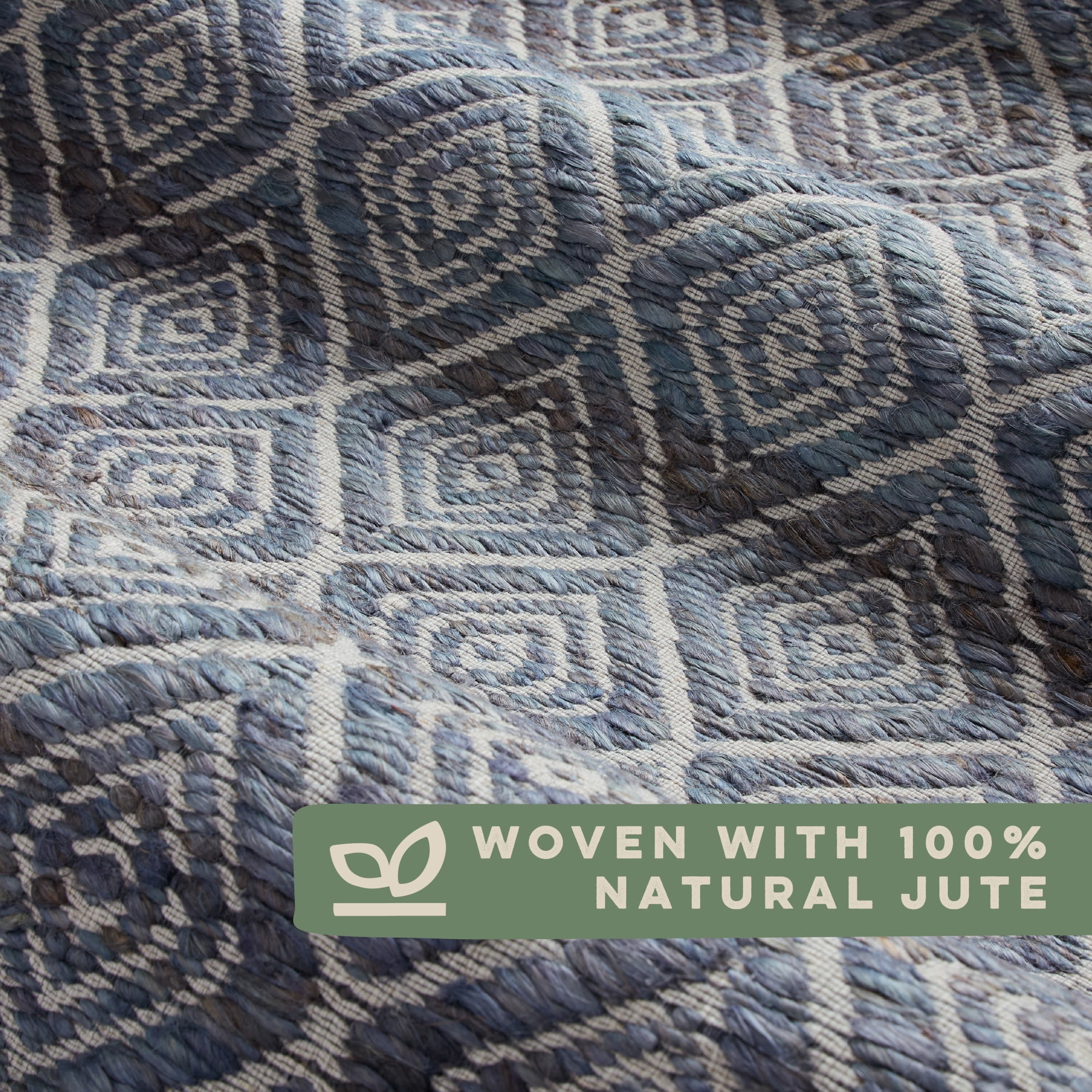 TOWN & COUNTRY TERRA Nalani Textured Diamond Hand-Knotted Flatwoven 100% Natural Jute Area Rug, Midnight Blue, 3'x5'