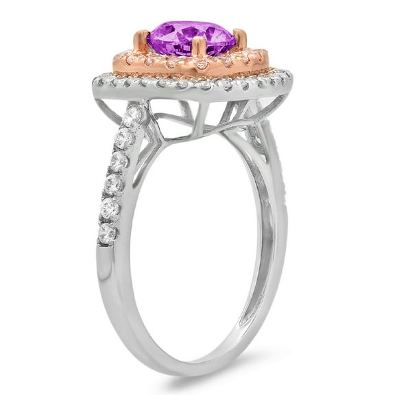 1.615 ct Round Cut Simulated Alexandrite Solitaire with Accents Engagement Ring for Women in 18K White/Rose Gold