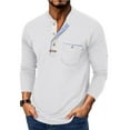 thumbnail image 2 of Dresfit Henley Shirts Mens V Neck Long Sleeve Work Shirt with Chest Pocket 2026 Spring Knit Collarless Business T-Shirt Breathable Button Up Blouse White 3XL, 2 of 3