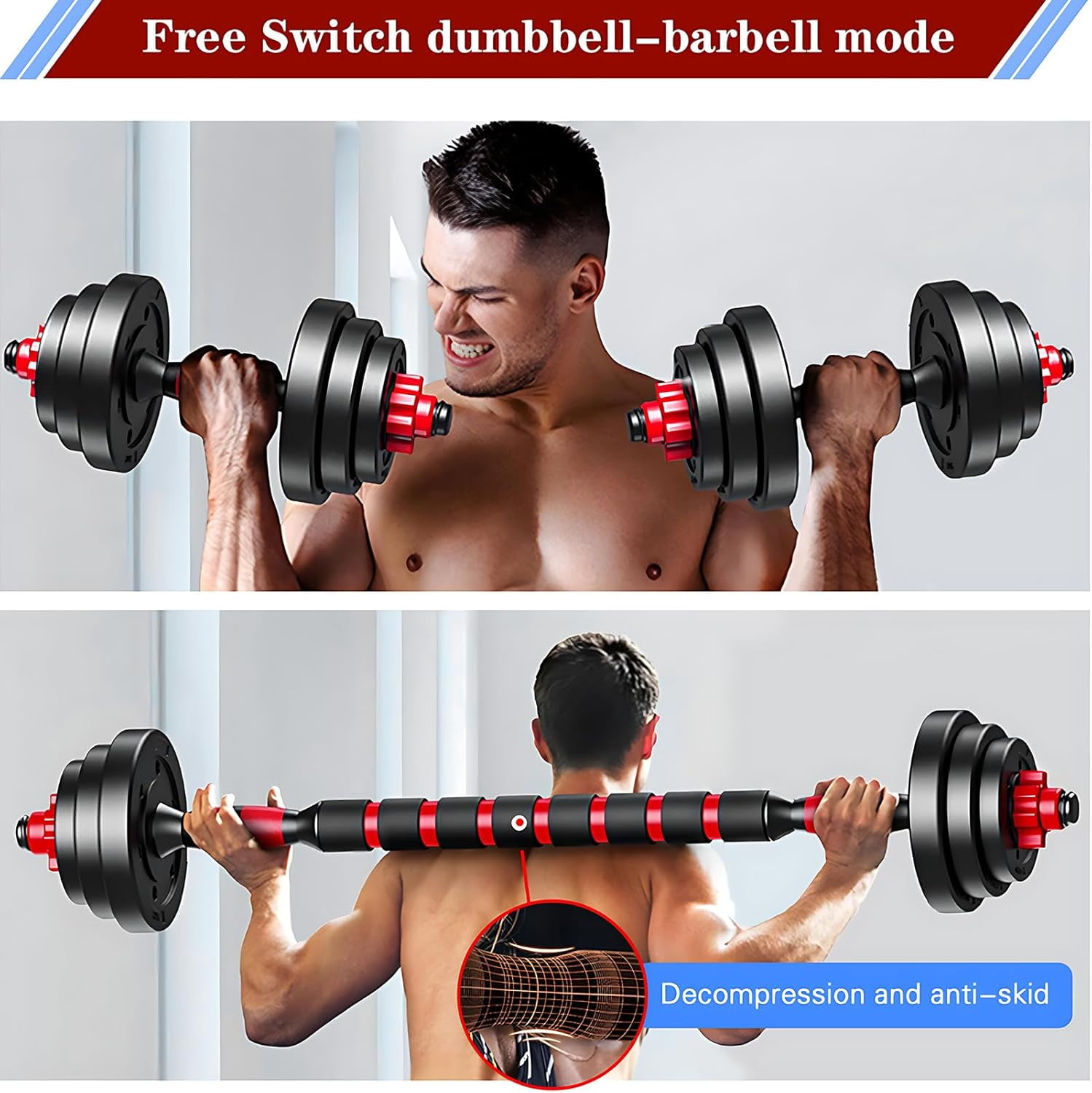 Adjustable Dumbbells Set of 2, 30 lbs Convertible Barbell Weights for Home Gym