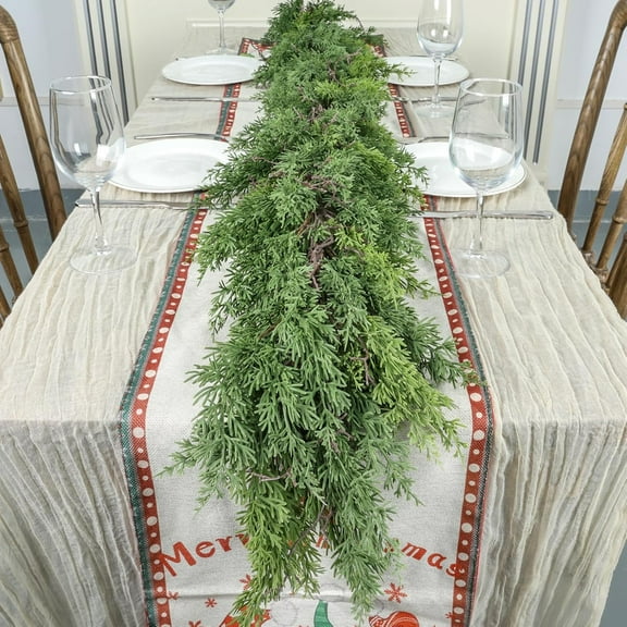 Artgar 16 Ft Christmas Cedar Garland - Realistic Greenery Cypress Garlands - Real Touch Artificial Pine Garland Christmas Decoration for Outdoor Home Dining Table Mantel Stair Porch Winter Xmas Decor