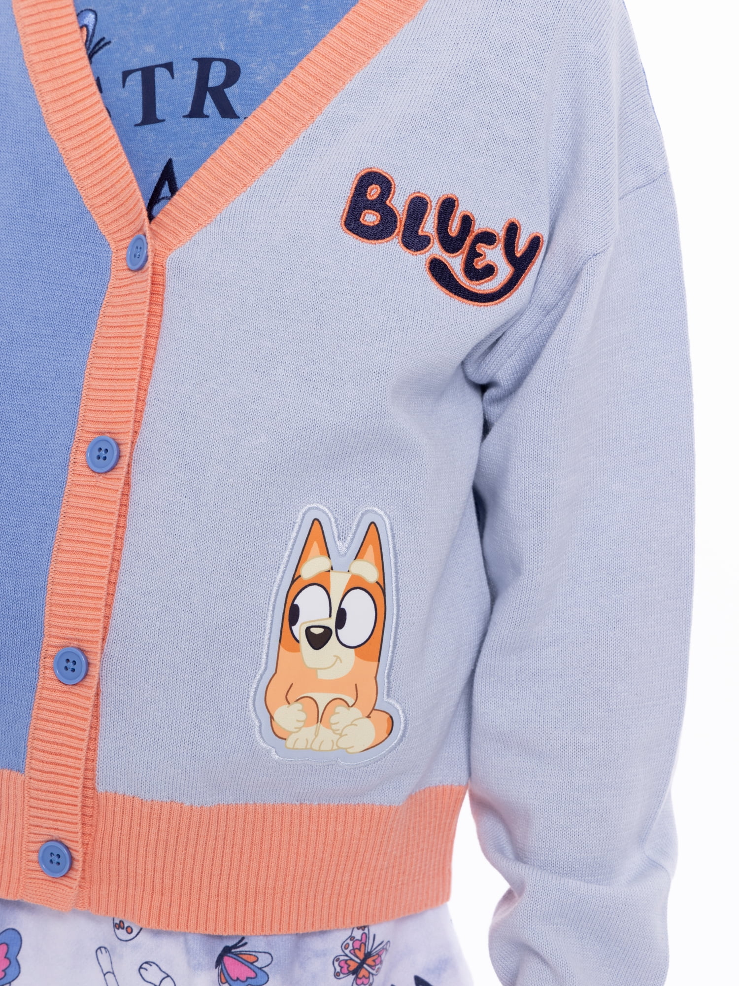 Bluey Girls Button Down Graphic Embroidery Cardigan, Sizes 4-16
