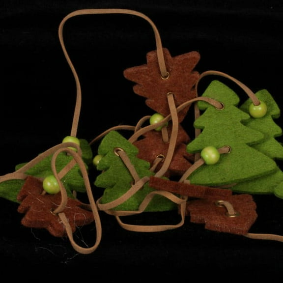Olive Green And Chocolate Brown Small And Large Trees Felt Garland Ornaments