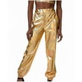 thumbnail image 1 of LOVZFMLL Women's Loose Pockets, Elastic Waist, Shiny Party Style Leather Pants Yellow L, 1 of 2
