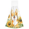 thumbnail image 7 of Haosy 2 Pack Kitchen Wash Cloths with Hanging Loops Absorbent Absorbent Quick Drying Hand Towels, Happy Corgi and Sunflowers, 7 of 7