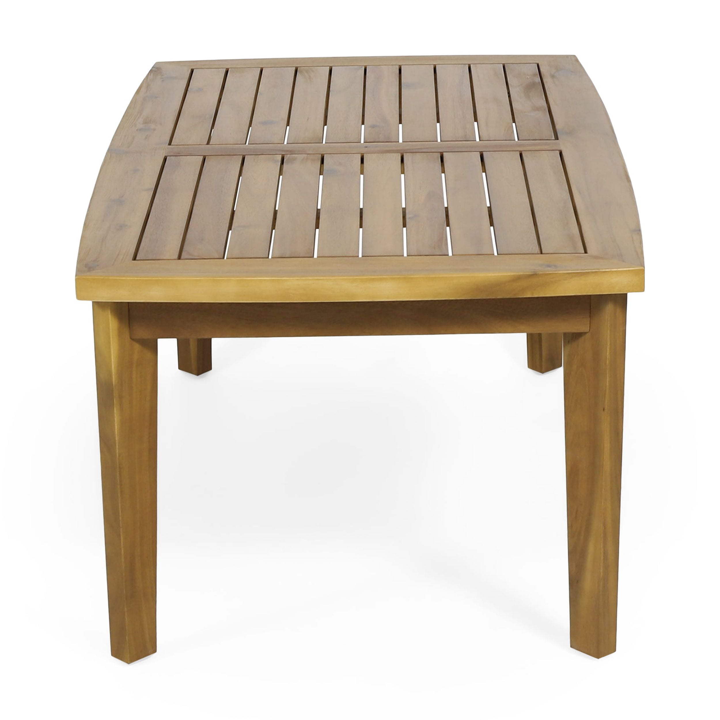 43.25-Inch Outdoor Acacia Wood Rectangular Coffee Table with Slatted Top and Tapered Legs, Patio Table for Backyard, Brown