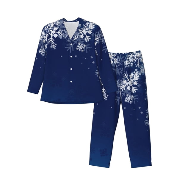Balery Christmas Blue Pijama para Hombre de Dos Piezas con Manga Larga, Conjunto de Dormir y Descanso Suave con Bolsillos-Medium