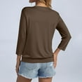 thumbnail image 6 of Womens 3/4 Sleeve Shirts Banded Bottom V Neck Summer Tops Loose Fit Casual Dressy Basic Tees Brown S, 6 of 6