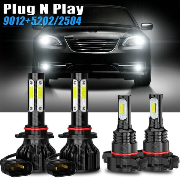 CHUSYYRAY 9012 LED Headlight High Low Beam 5202 Fog Light for Chrysler 200 2011 2012 6000K White 4x