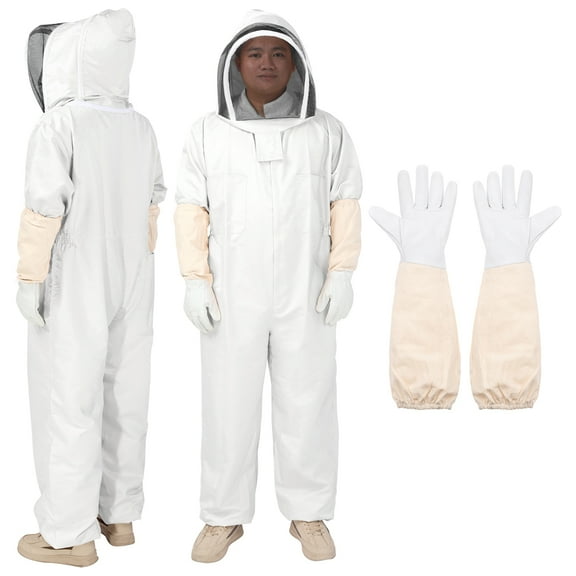 Uxcell 2Sets Bee Suit for Men Women L Beekeeping Suit with Glove and Veil Hood White