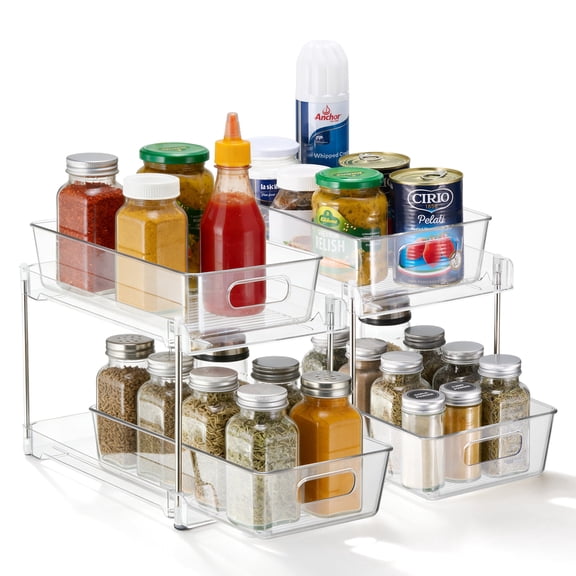 Sorbus 2-Pack 2-Tier Pull-Out Pantry Organizers, Clear Cabinet Storage Drawers