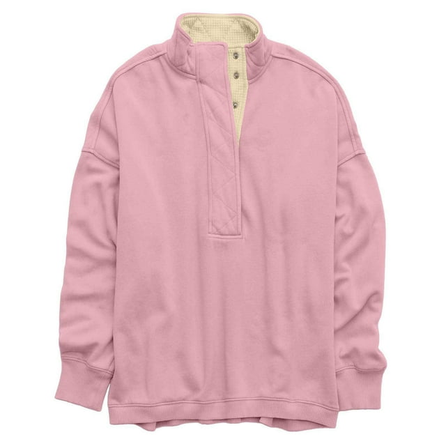 Col pour Femmes Col Contrasté Chandail en Molleton Décontracté pour Femmes Coupe Ample, Manches Longues, Bouton Pression Long Chandails en Molleton pour Femmes