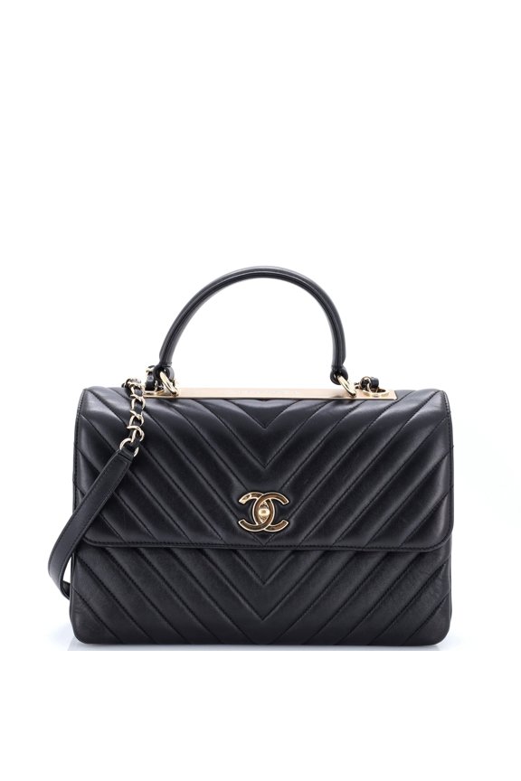 Pre-Owned Trendy CC Top Handle Bag Chevron Lambskin Medium By Rebag