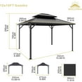 thumbnail image 7 of SOLUMIA 10’x12’ Hardtop Gazebo, Brown Galvanized Steel Double Roof, Aluminum Frame Outdoor Pavilion with Netting and Curtains for Patio, Backyard, Deck, 7 of 7