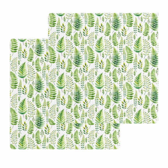 Spring Leaves Kitchen Dish Towels for Drying Dishes Set of 2, Pastoral Garden Botanical Watercolor Waffle Weave Microfiber Hand Tea Bathroom Towels Quick Dry & Absorbent Towel 12x12