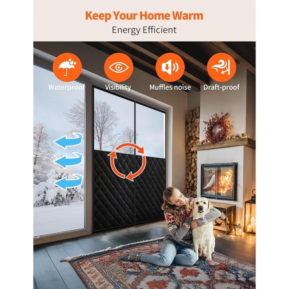 Magnetic Thermal Insulated Door Curtain for 72"x 80" Doors, Visible Door Cover for Heat Insulation, Magnetic Closure Thick Draft Blocker Blanket for Doorway to Keep Warm in Winter Cool in Summer